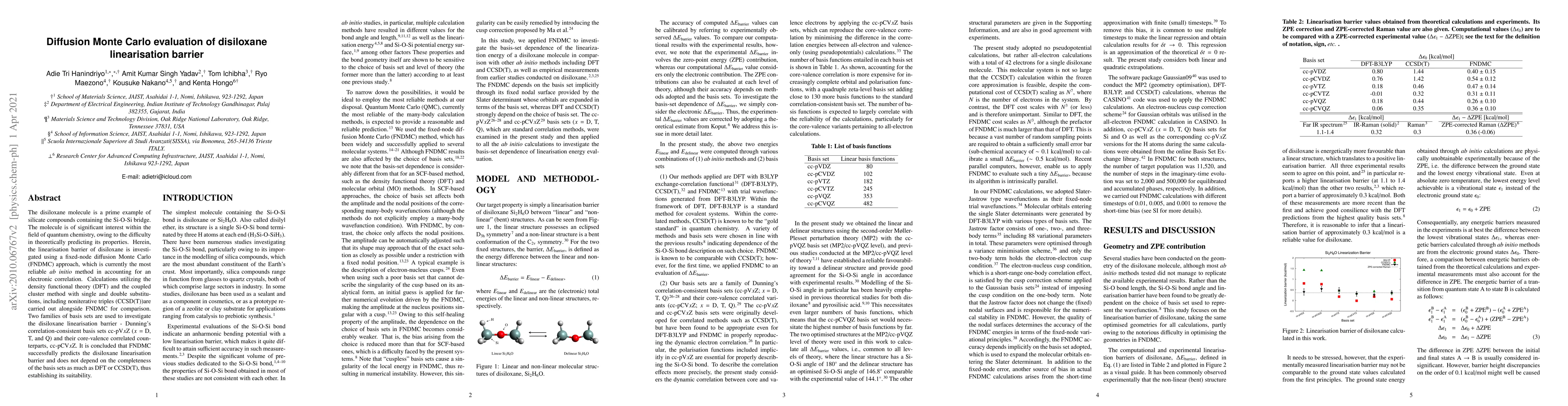 Thumbnail for Diffusion Monte Carlo evaluation of disiloxane linearization barrier
