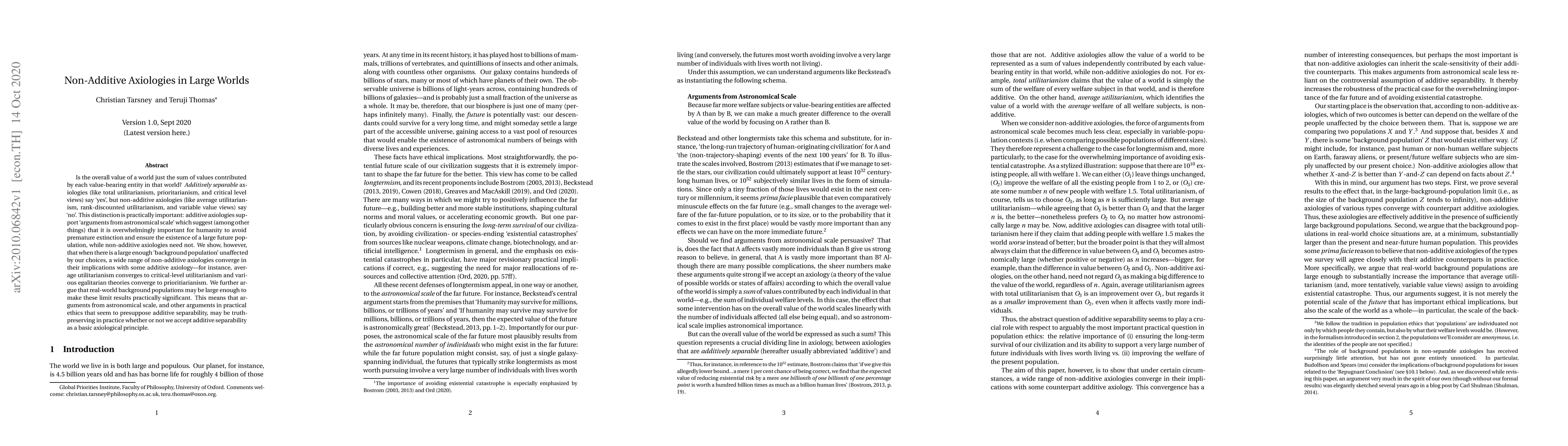 Thumbnail for Non-Additive Axiologies in Large Worlds