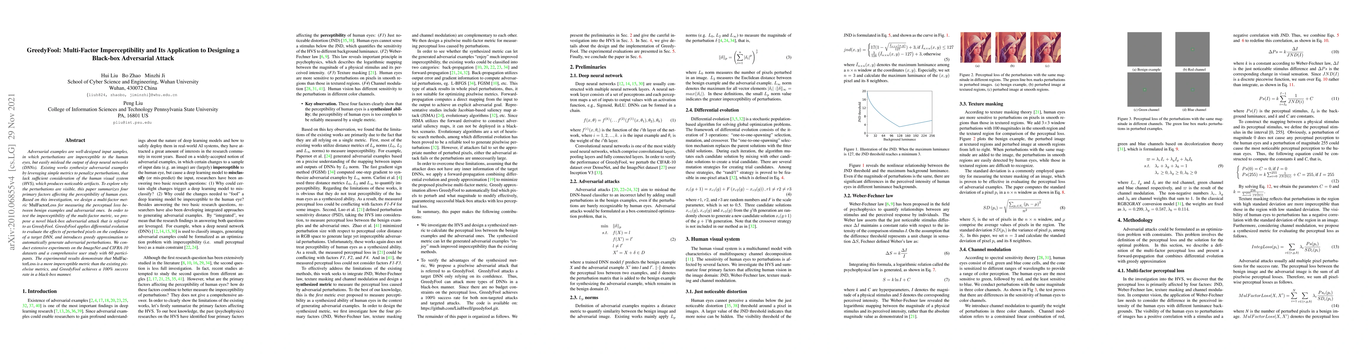 Thumbnail for GreedyFool: Multi-Factor Imperceptibility and Its Application to
  Designing a Black-box Adversarial Attack