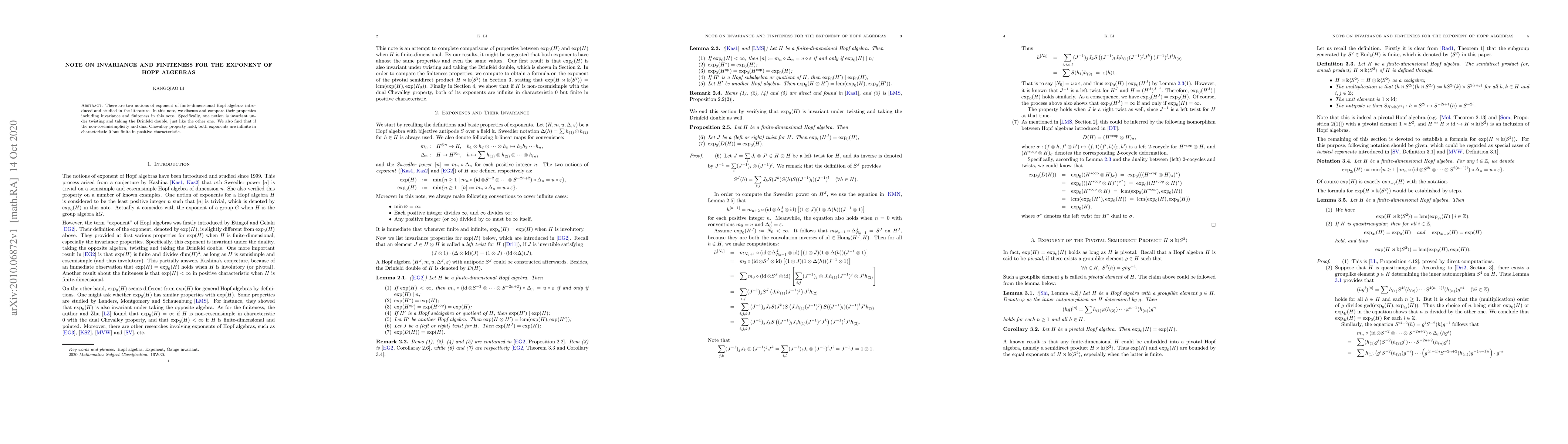 Thumbnail for Note on Invariance and Finiteness for the Exponent of Hopf Algebras