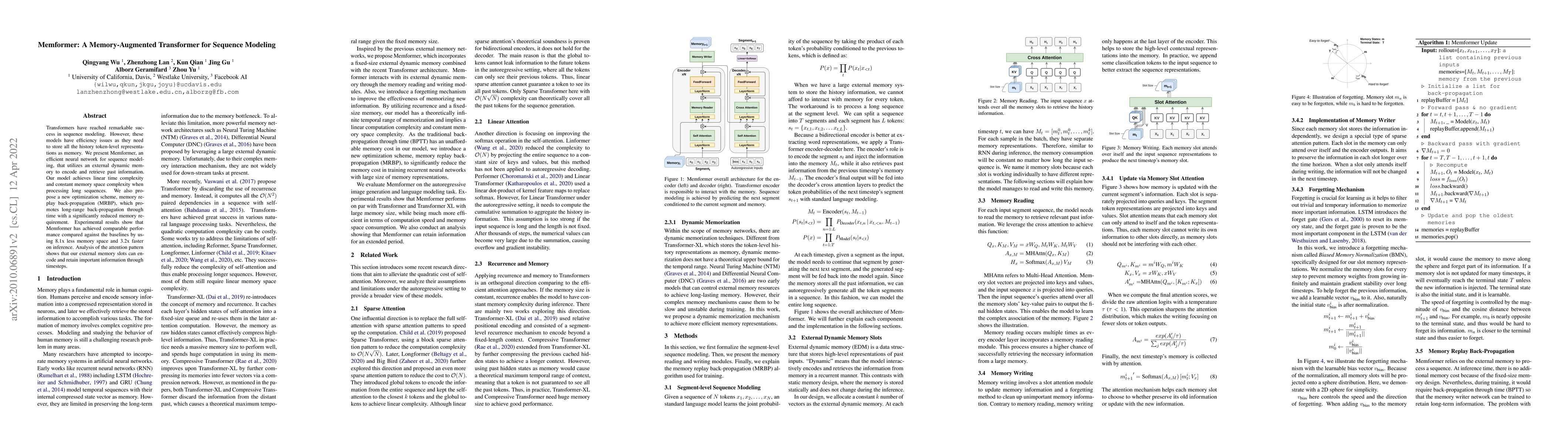 Thumbnail for Memformer: A Memory-Augmented Transformer for Sequence Modeling