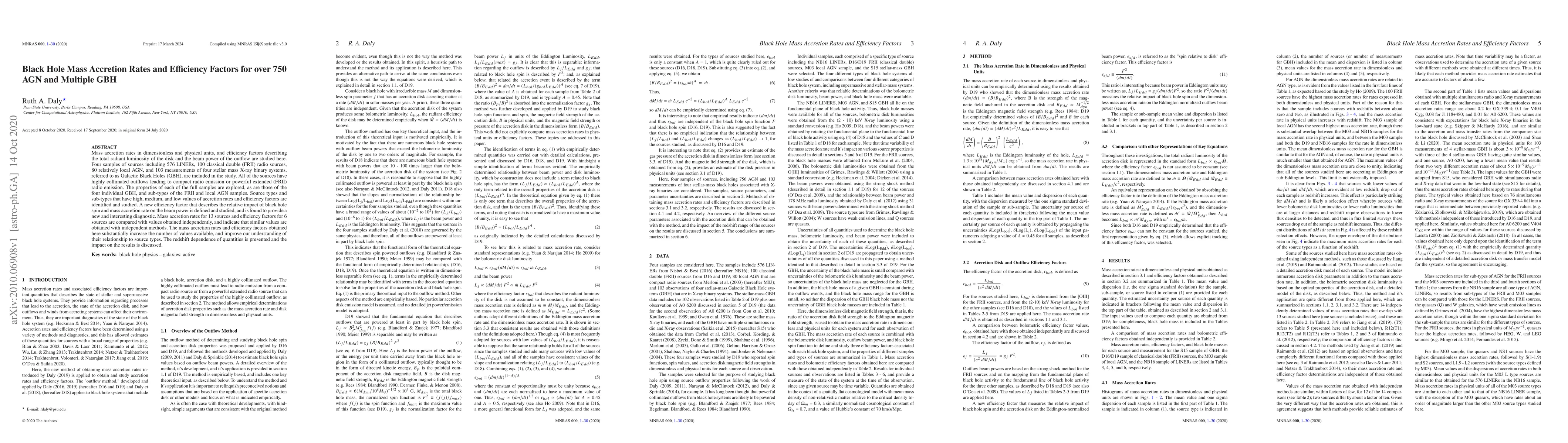 Thumbnail for Black Hole Mass Accretion Rates and Efficiency Factors for over 750 AGN
  and Multiple GBH