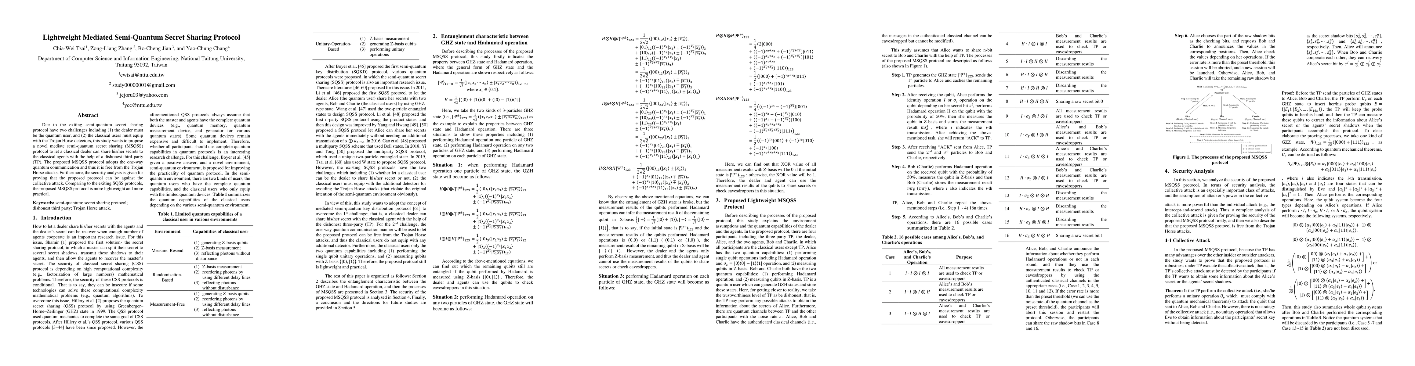 Thumbnail for Lightweight Mediated Semi-Quantum Secret Sharing Protocol