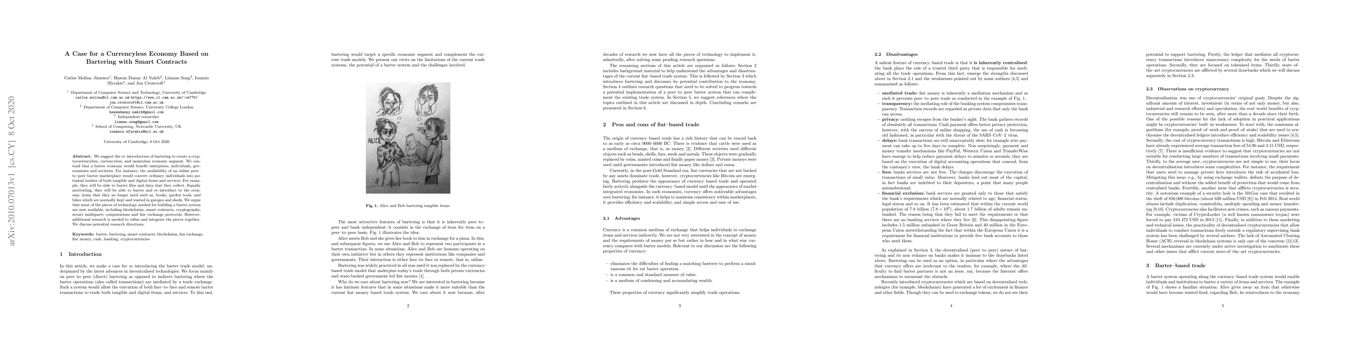 Thumbnail for A Case for a Currencyless Economy Based on Bartering with Smart
  Contracts