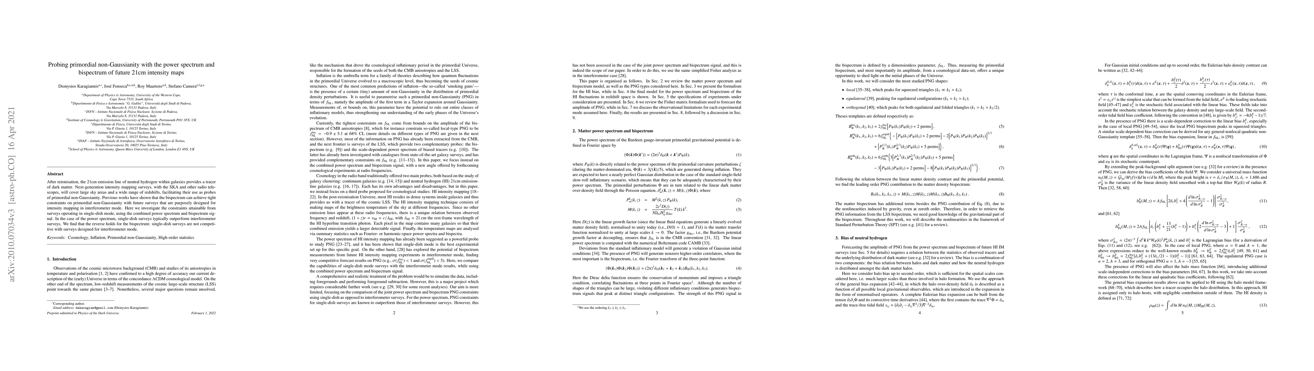 Thumbnail for Probing primordial non-Gaussianity with the power spectrum and
  bispectrum of future 21cm intensity maps