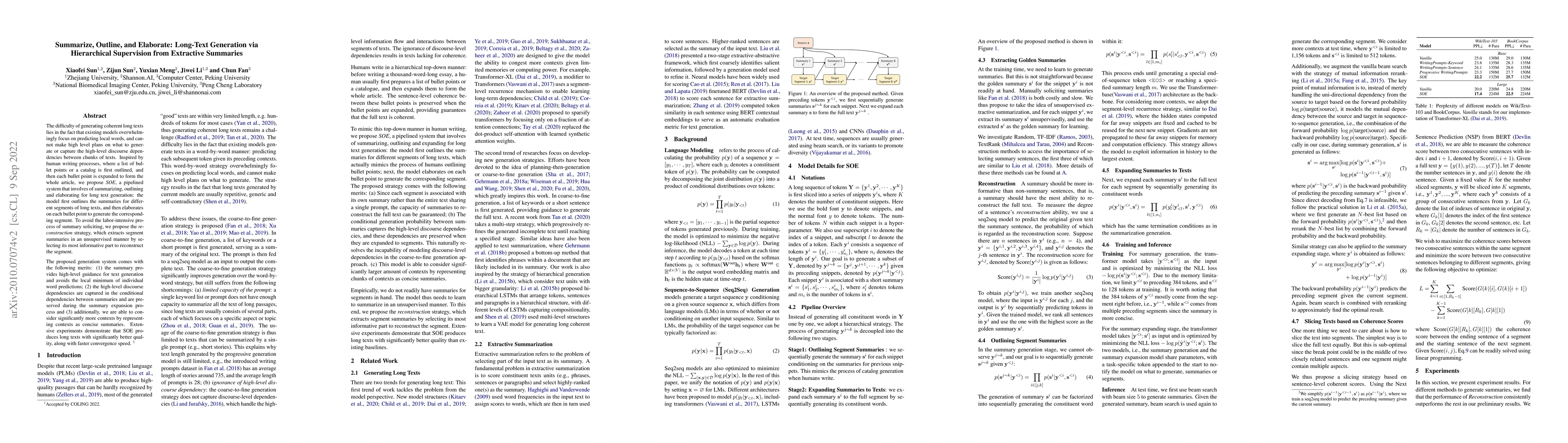 Thumbnail for Summarize, Outline, and Elaborate: Long-Text Generation via Hierarchical
  Supervision from Extractive Summaries