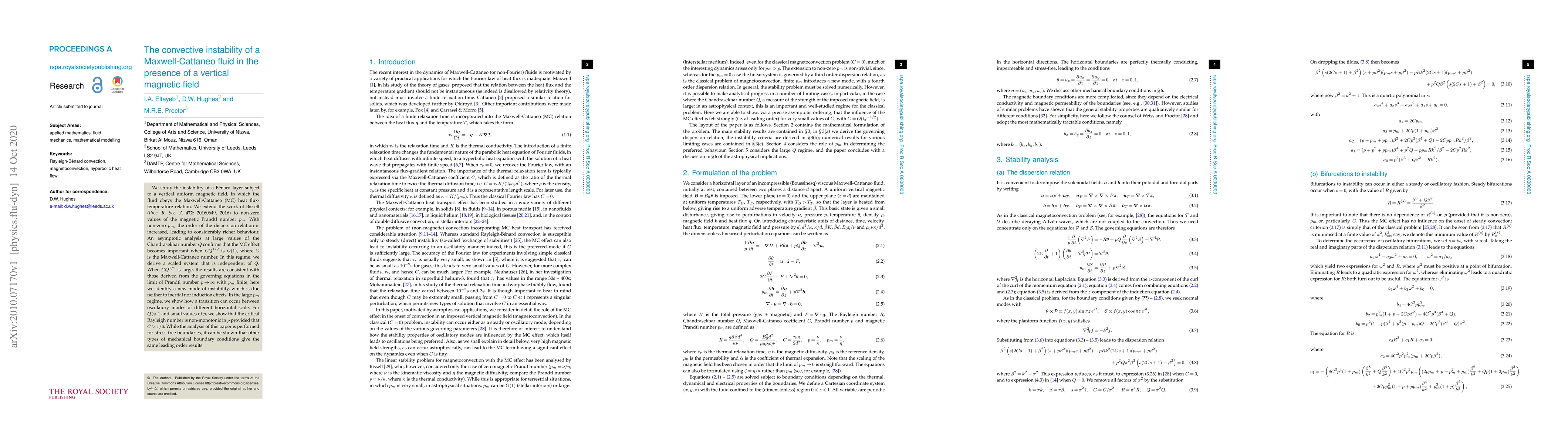 Thumbnail for The convective instability of a Maxwell-Cattaneo fluid in the presence
  of a vertical magnetic field