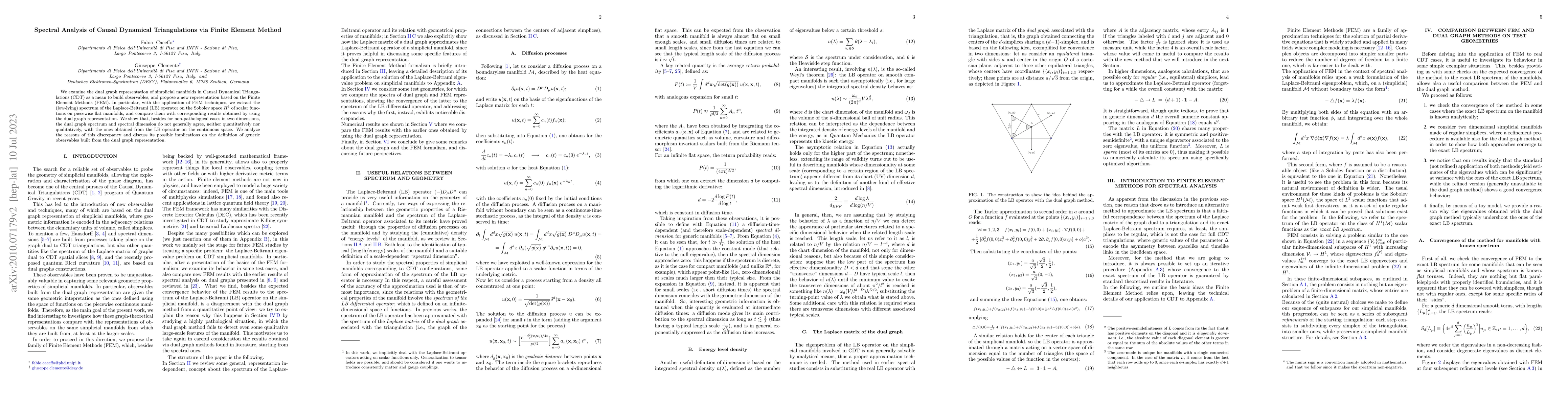 Thumbnail for Spectral Analysis of Causal Dynamical Triangulations via Finite Element
  Method