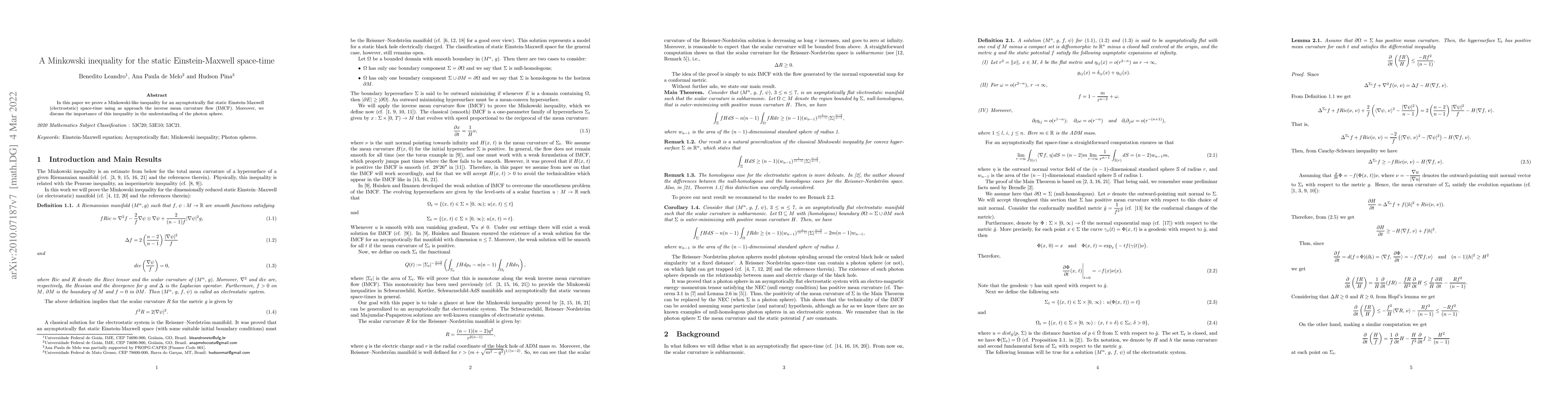 Thumbnail for A Minkowski inequality for the static Einstein-Maxwell space-time