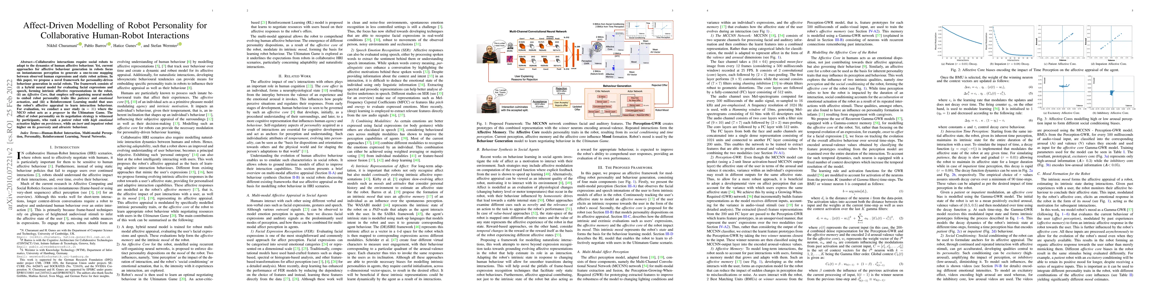 Thumbnail for Affect-Driven Modelling of Robot Personality for Collaborative
  Human-Robot Interactions