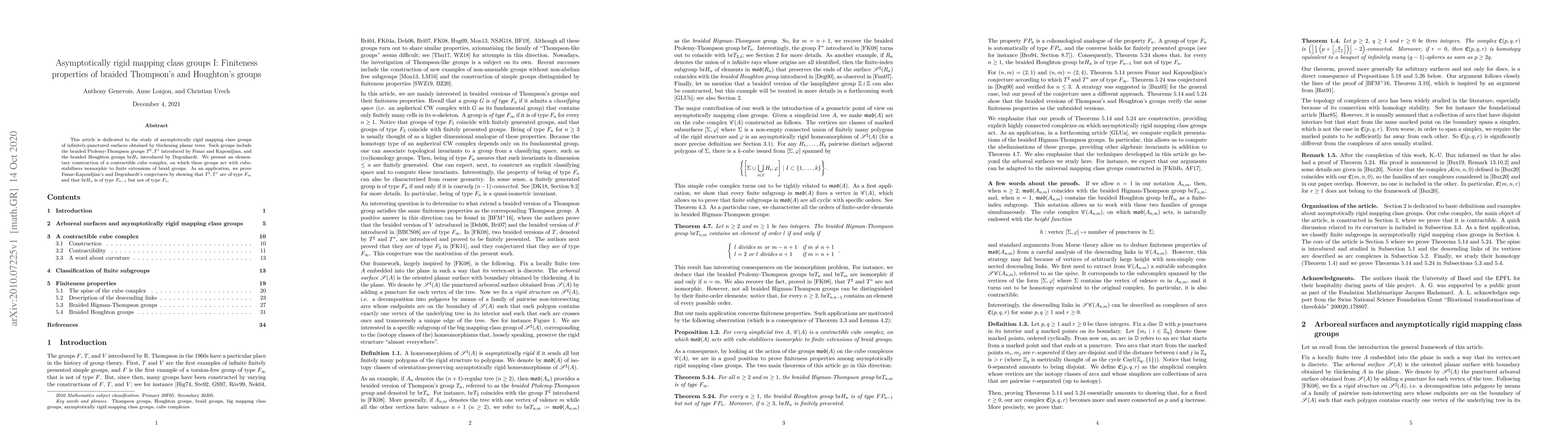 Thumbnail for Asymptotically rigid mapping class groups I: Finiteness properties of
  braided Thompson's and Houghton's groups