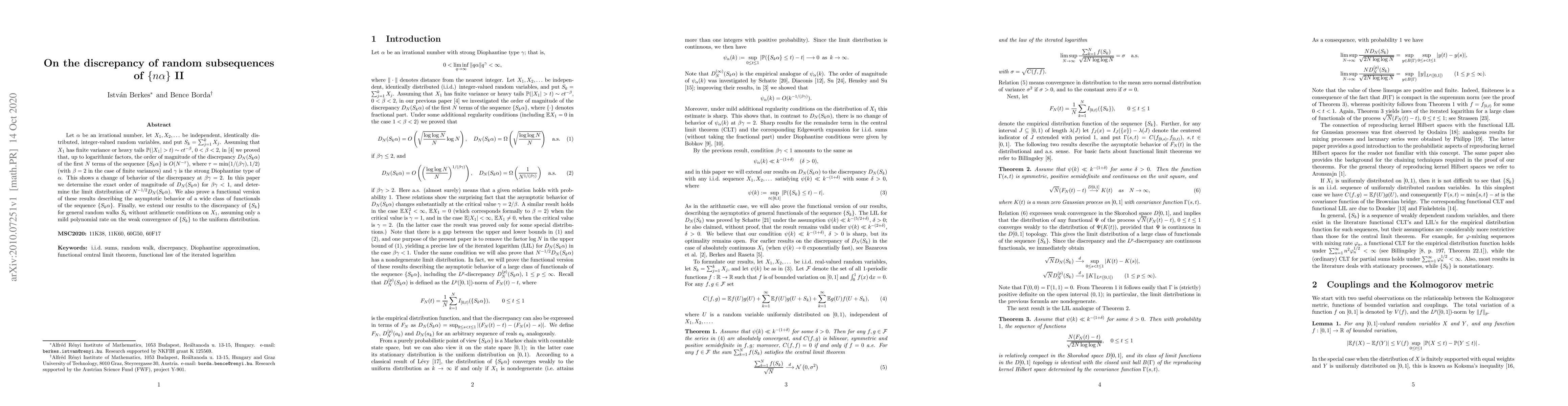 Thumbnail for On the discrepancy of random subsequences of $\{n\alpha\}$ II