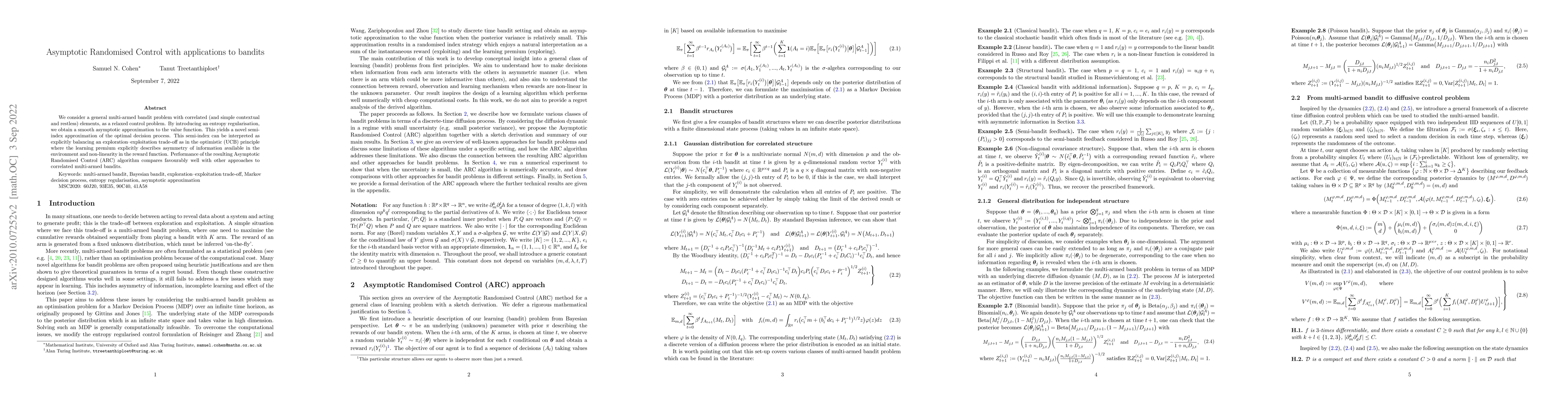 Thumbnail for Asymptotic Randomised Control with applications to bandits