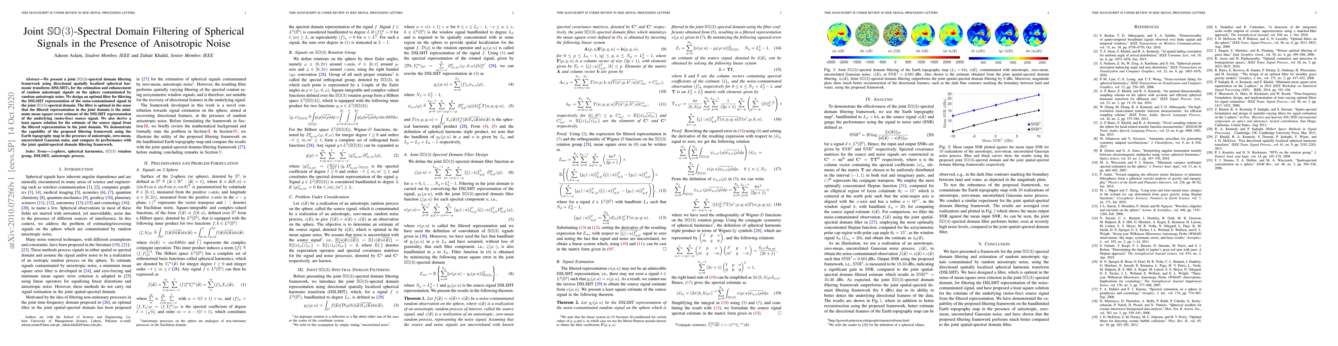 Thumbnail for Joint SO(3)-Spectral Domain Filtering of Spherical Signals in the
  Presence of Anisotropic Noise