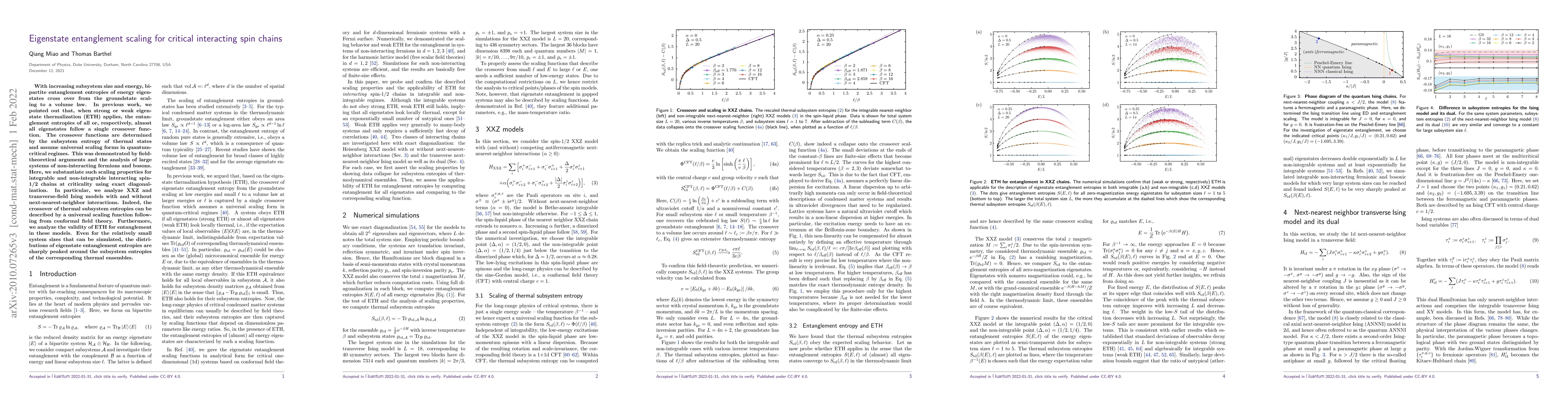 Thumbnail for Eigenstate entanglement scaling for critical interacting spin chains