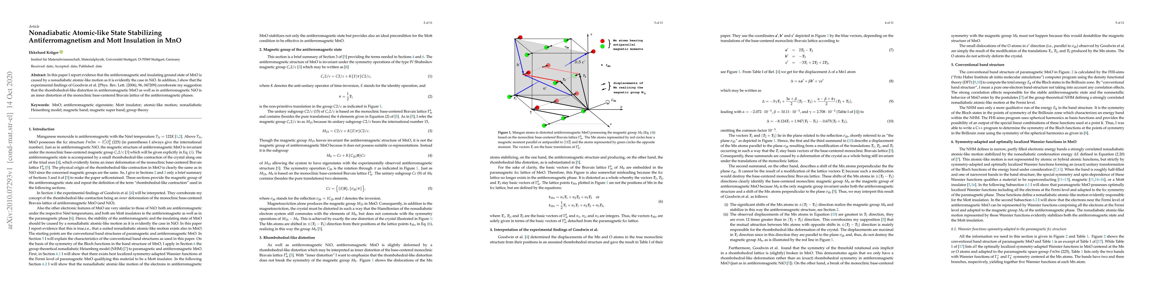 Thumbnail for Nonadiabatic Atomic-like State Stabilizing Antiferromagnetism and Mott
  Insulation in MnO