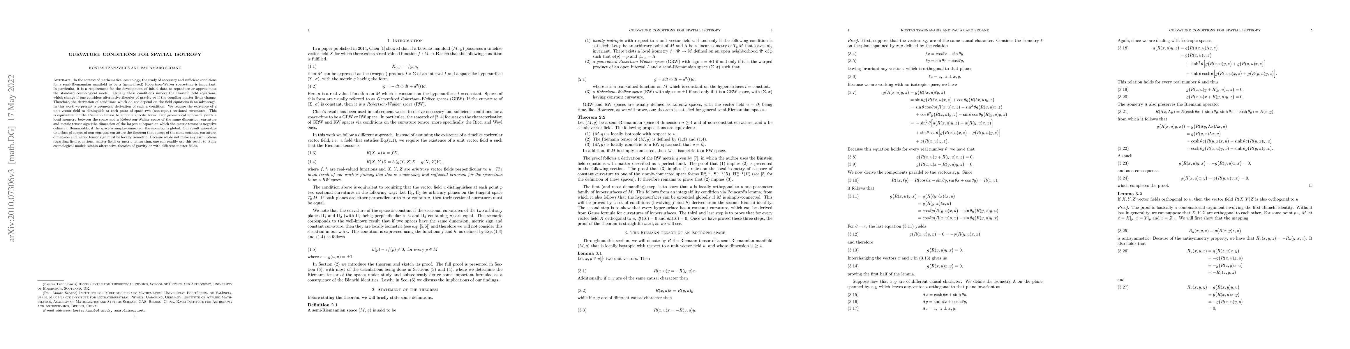 Thumbnail for Curvature conditions for spatial isotropy