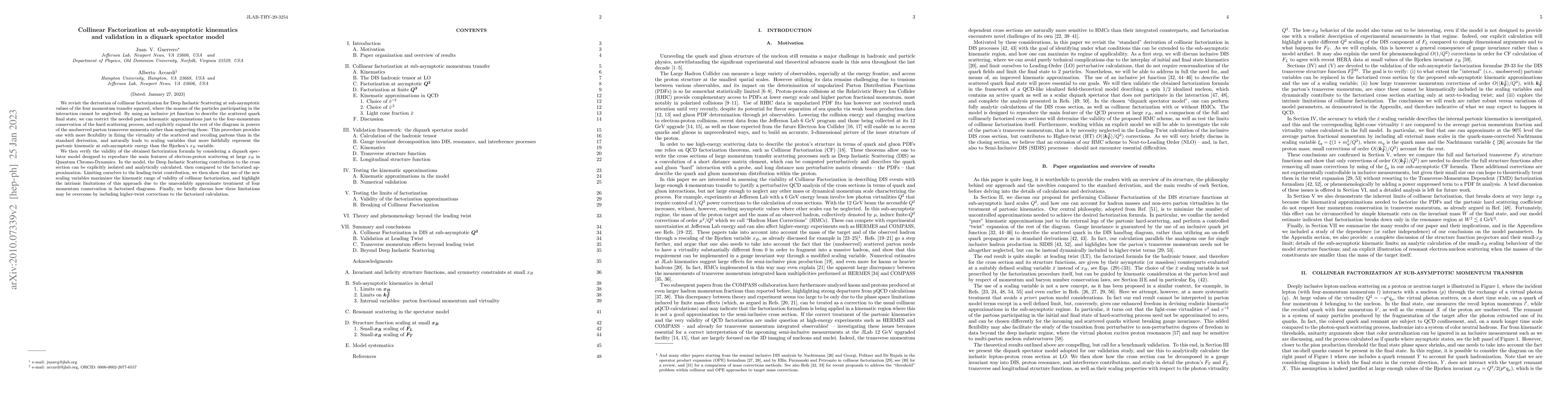 Thumbnail for Collinear Factorization at sub-asymptotic kinematics and validation in a
  diquark spectator model