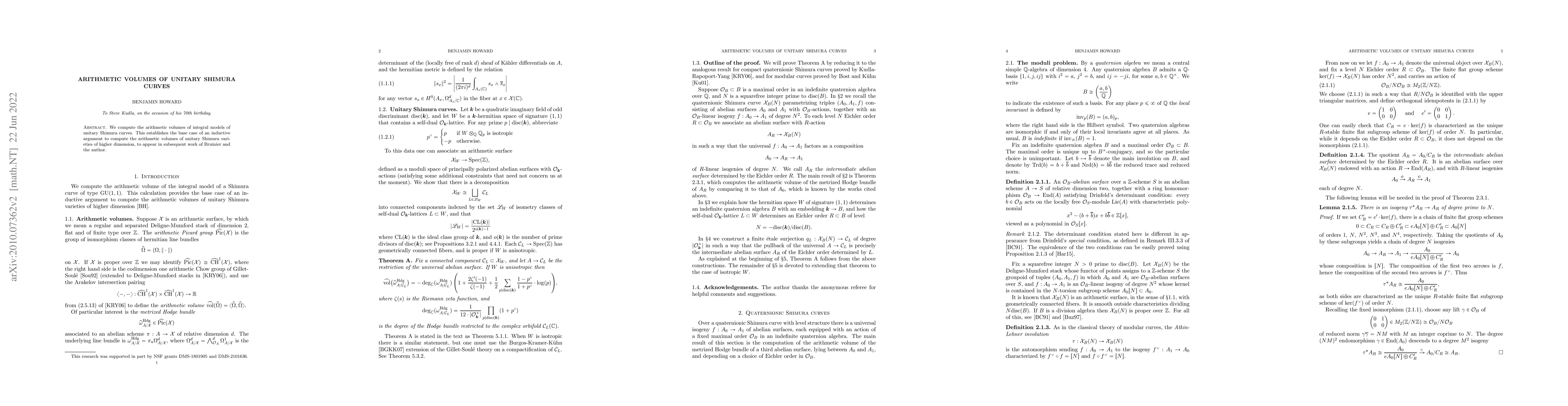 Thumbnail for Arithmetic volumes of unitary Shimura curves