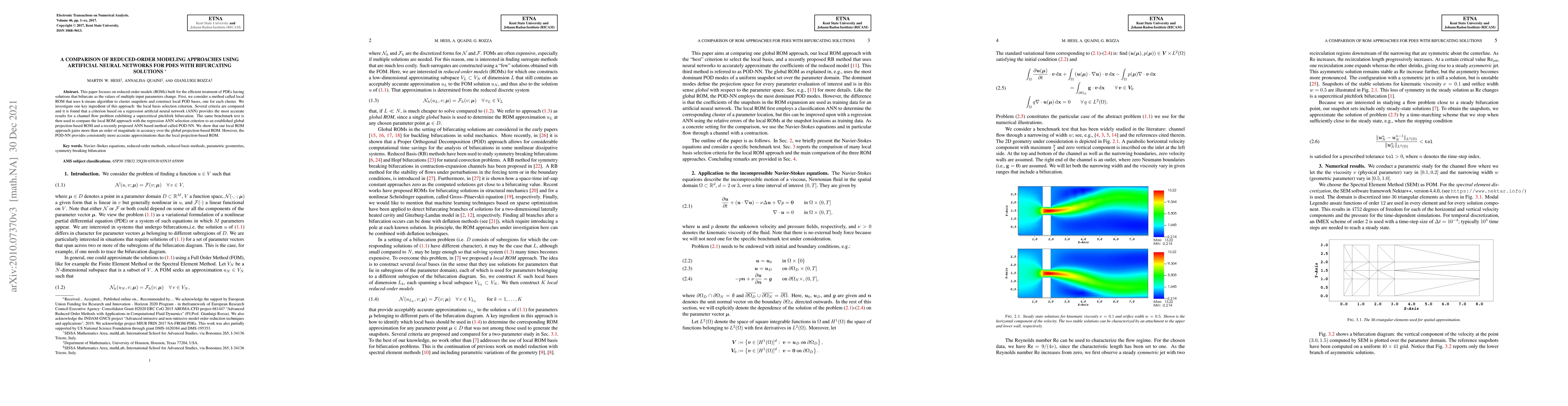 Thumbnail for A Comparison of Reduced-Order Modeling Approaches Using Artificial
  Neural Networks for PDEs with Bifurcating Solutions