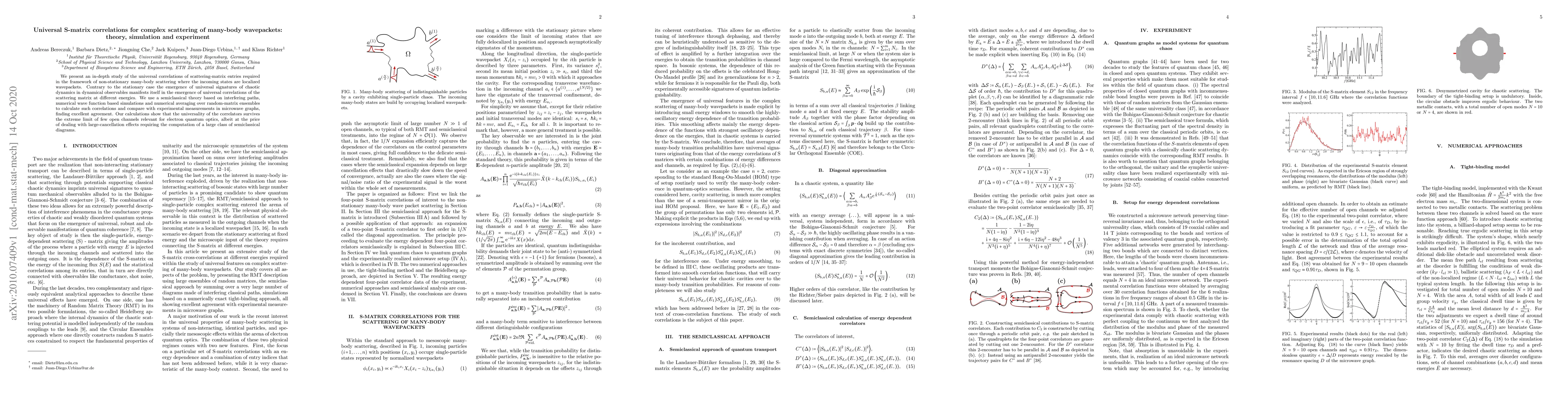 Thumbnail for Universal S-matrix correlations for complex scattering of many-body
  wavepackets: theory, simulation and experiment