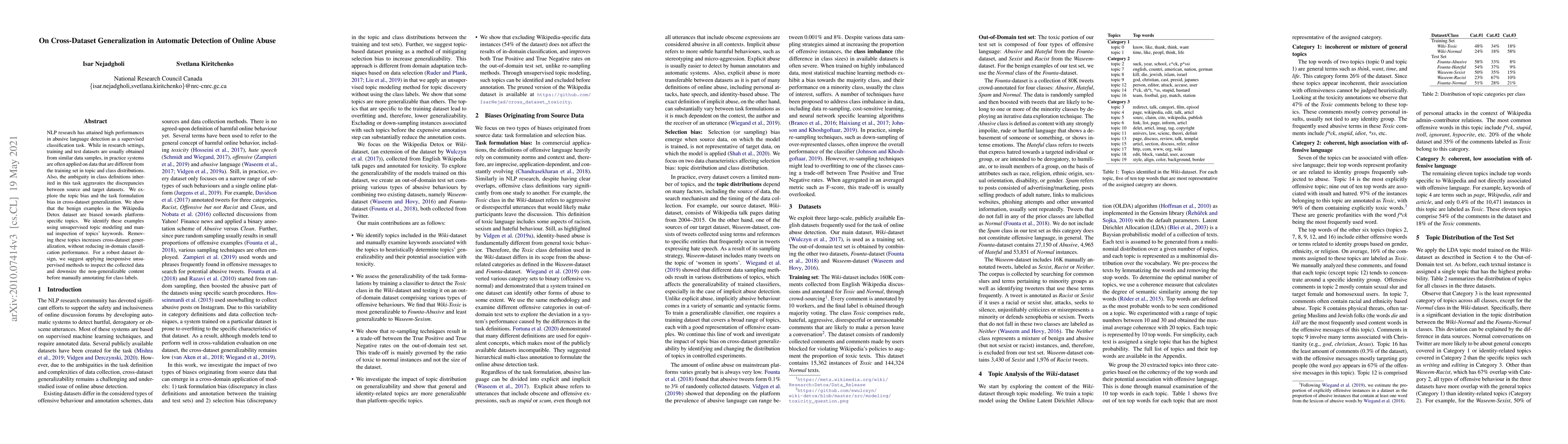 Thumbnail for On Cross-Dataset Generalization in Automatic Detection of Online Abuse