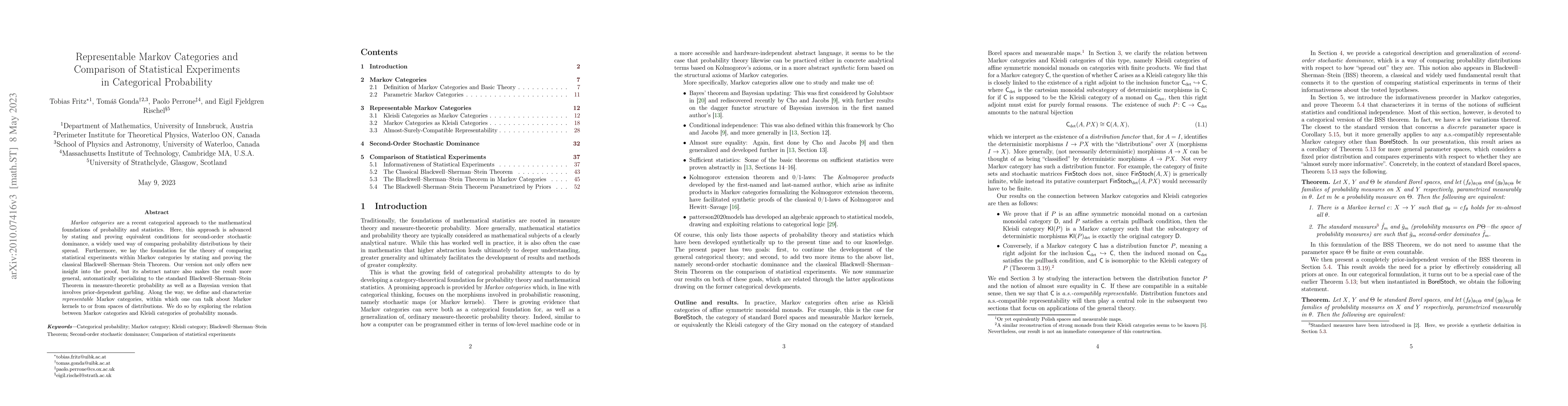 Thumbnail for Representable Markov Categories and Comparison of Statistical
  Experiments in Categorical Probability