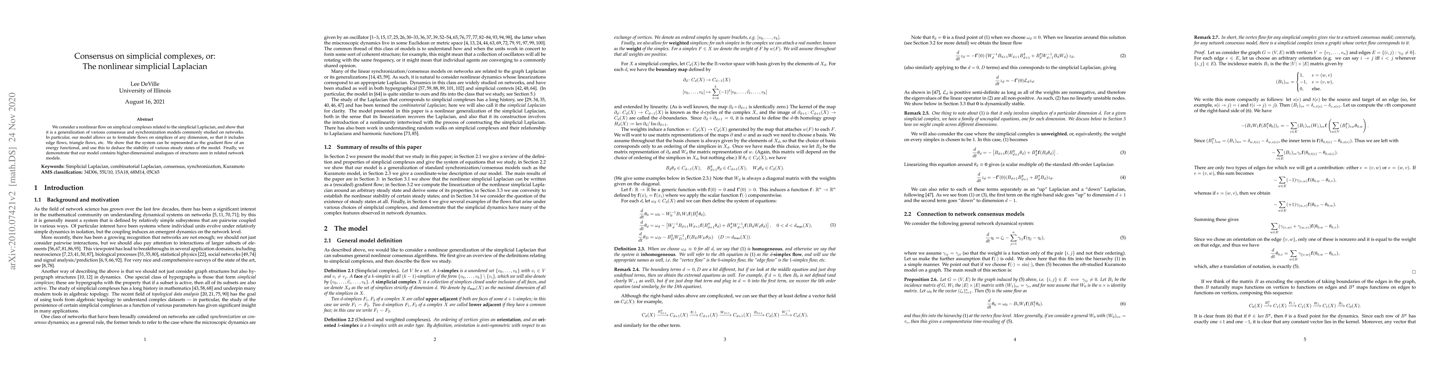 Thumbnail for Consensus on simplicial complexes, or: The nonlinear simplicial
  Laplacian