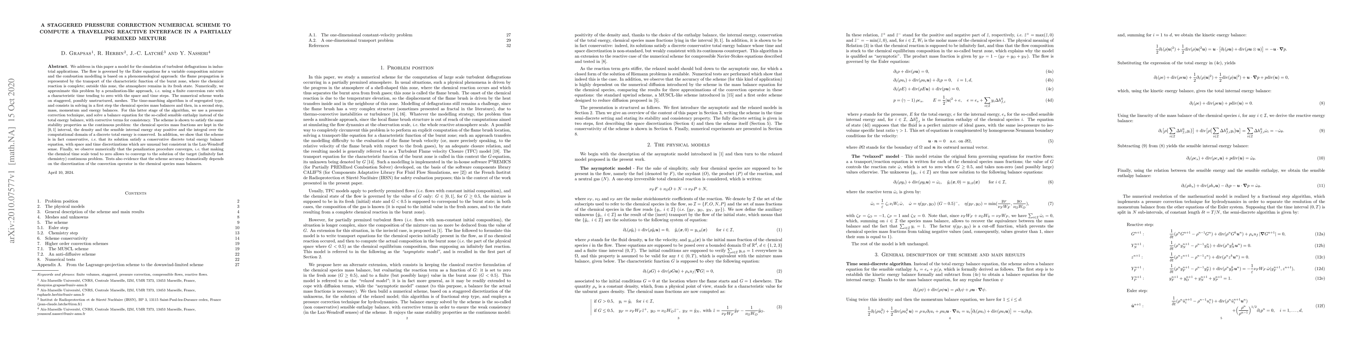 Thumbnail for A staggered pressure correction numerical scheme to compute a travelling
  reactive interface in a partially premixed mixture