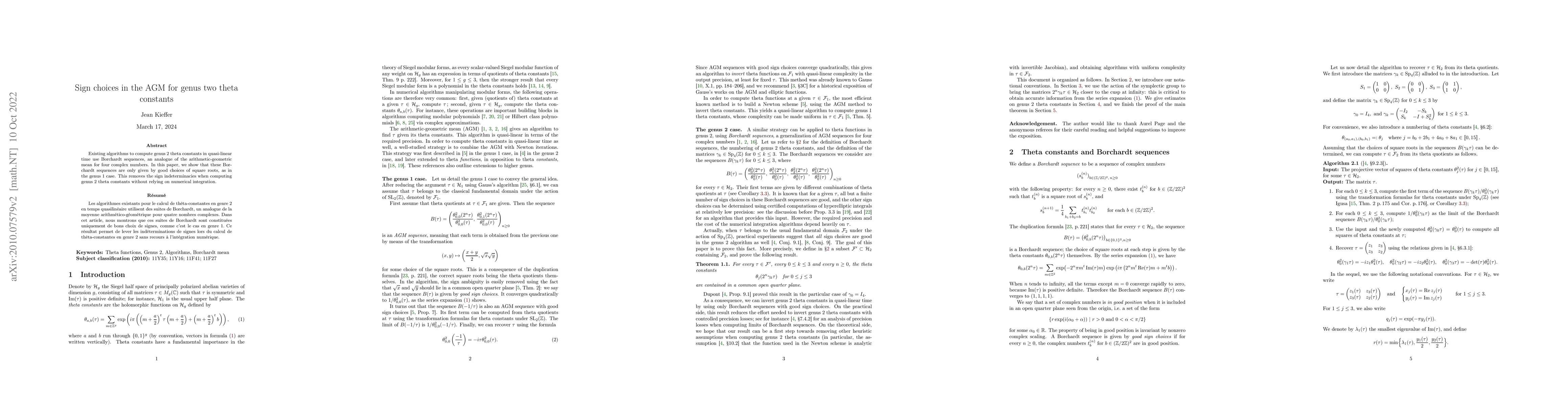 Thumbnail for Sign choices in the AGM for genus two theta constants