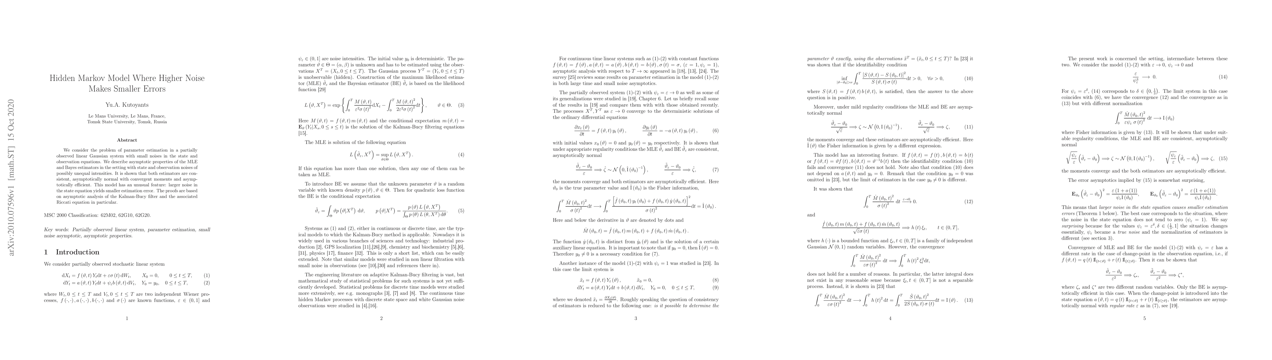 Thumbnail for Hidden Markov Model Where Higher Noise Makes Smaller Errors