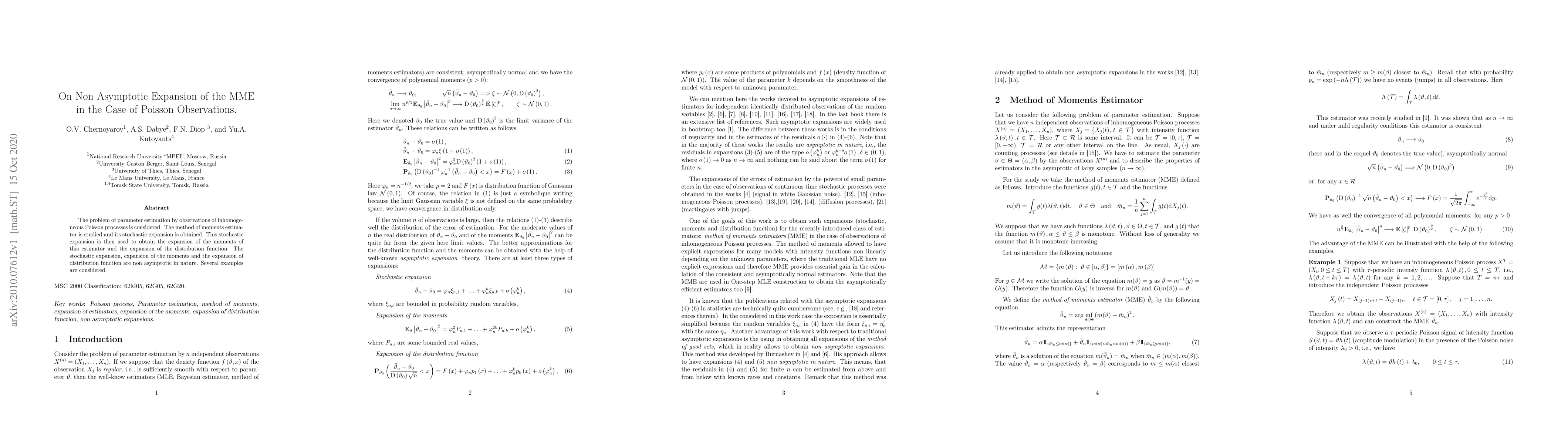 Thumbnail for On Non Asymptotic Expansion of the MME in the Case of Poisson
  Observations