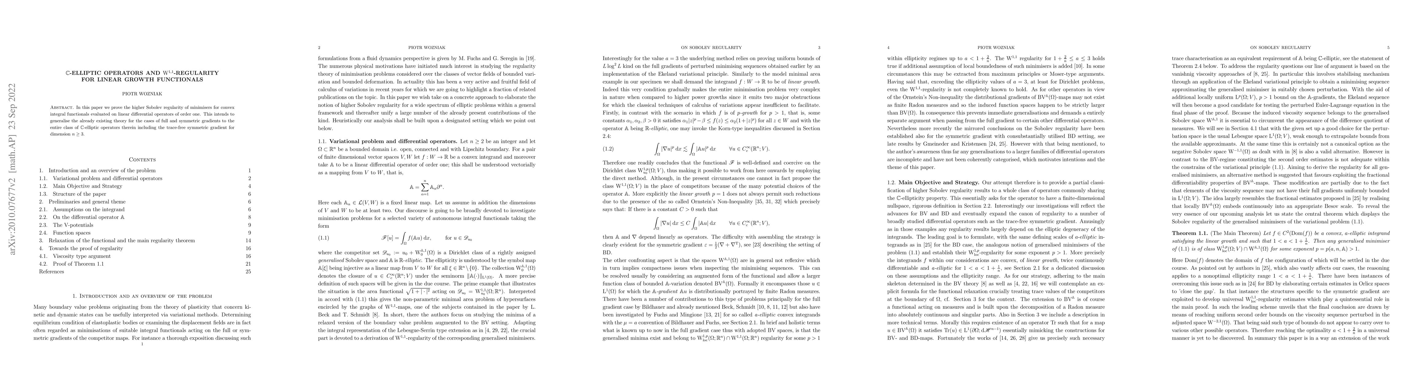 Thumbnail for $\mathbb{C}$-elliptic operators and $\mathrm{W}^{1,1}$-regularity for
  linear growth functionals