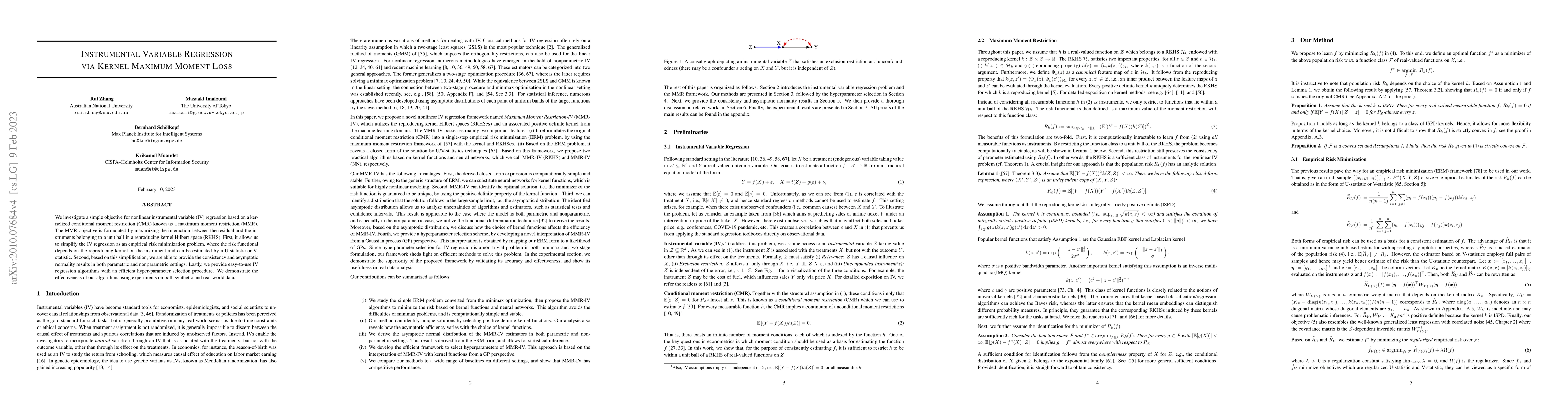 Thumbnail for Instrumental Variable Regression via Kernel Maximum Moment Loss
