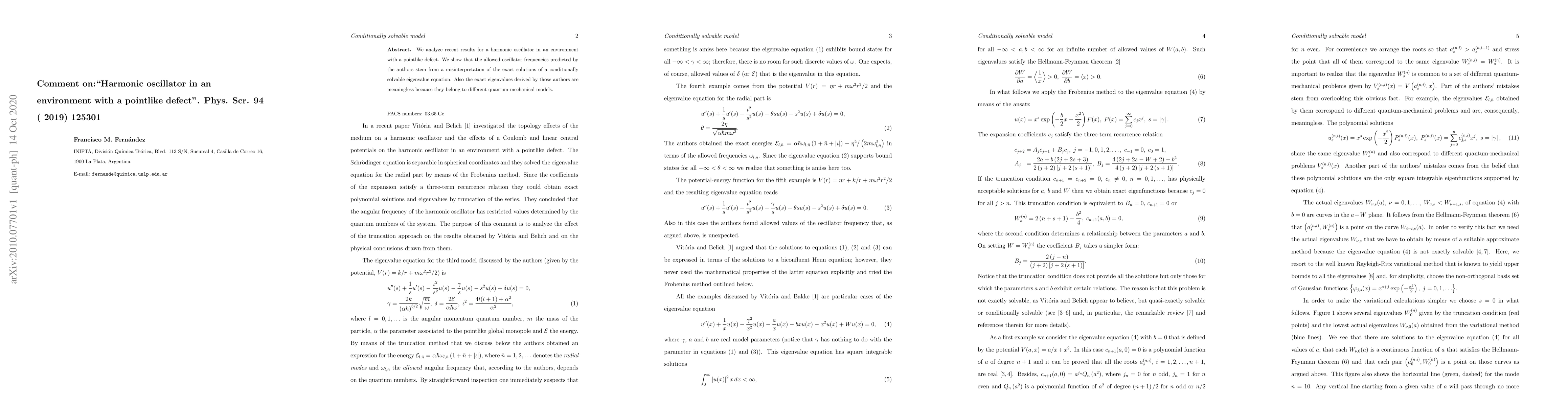 Thumbnail for Comment on: "Harmonic oscillator in an environment with a pointlike
  defect". Phys. Scr. \textbf{94} ( 2019) 125301