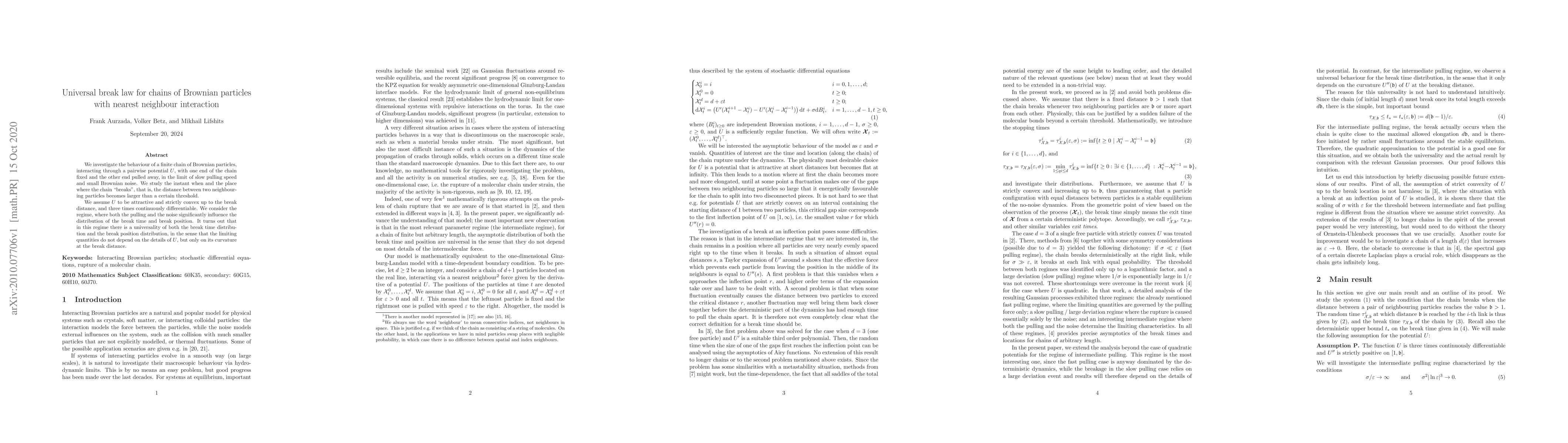 Thumbnail for Universal break law for chains of Brownian particles with nearest
  neighbour interaction