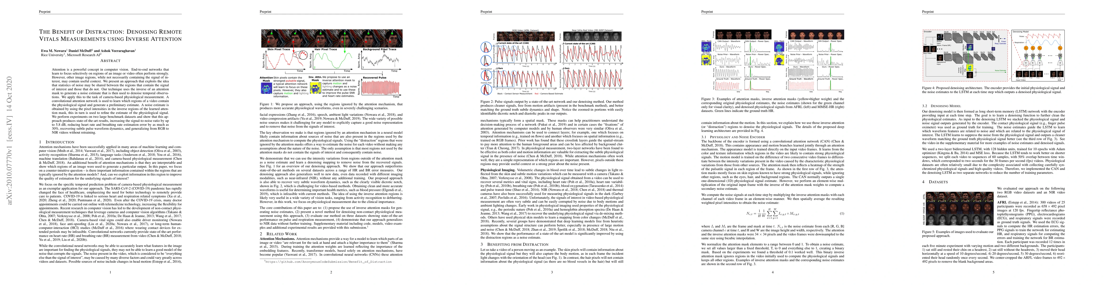 Thumbnail for The Benefit of Distraction: Denoising Remote Vitals Measurements using
  Inverse Attention