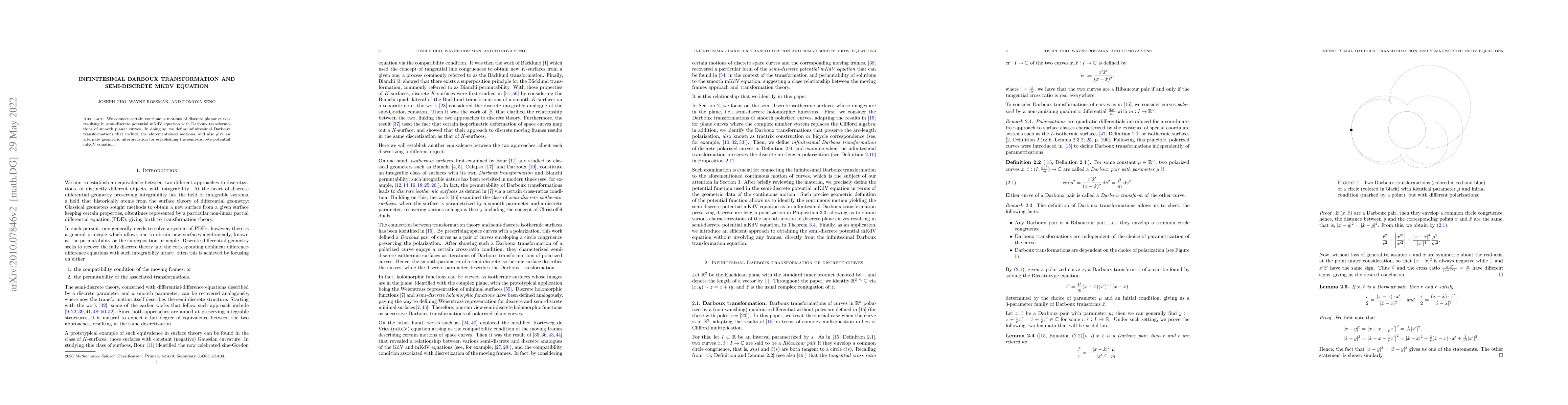 Thumbnail for Infinitesimal Darboux transformation and semi-discrete mKdV equation