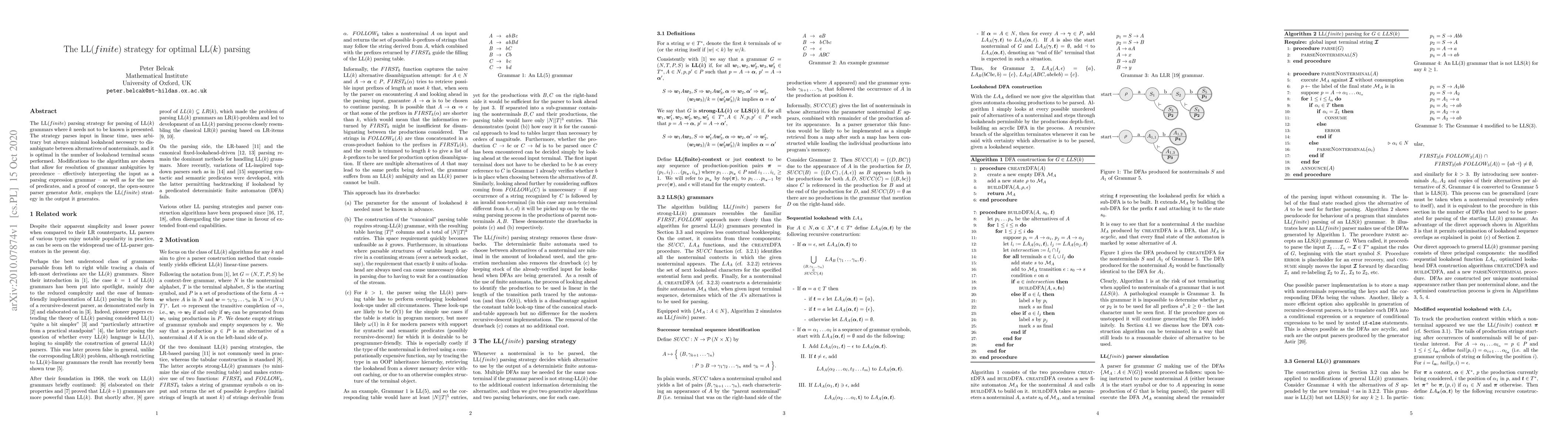 Thumbnail for The LL(finite) strategy for optimal LL(k) parsing