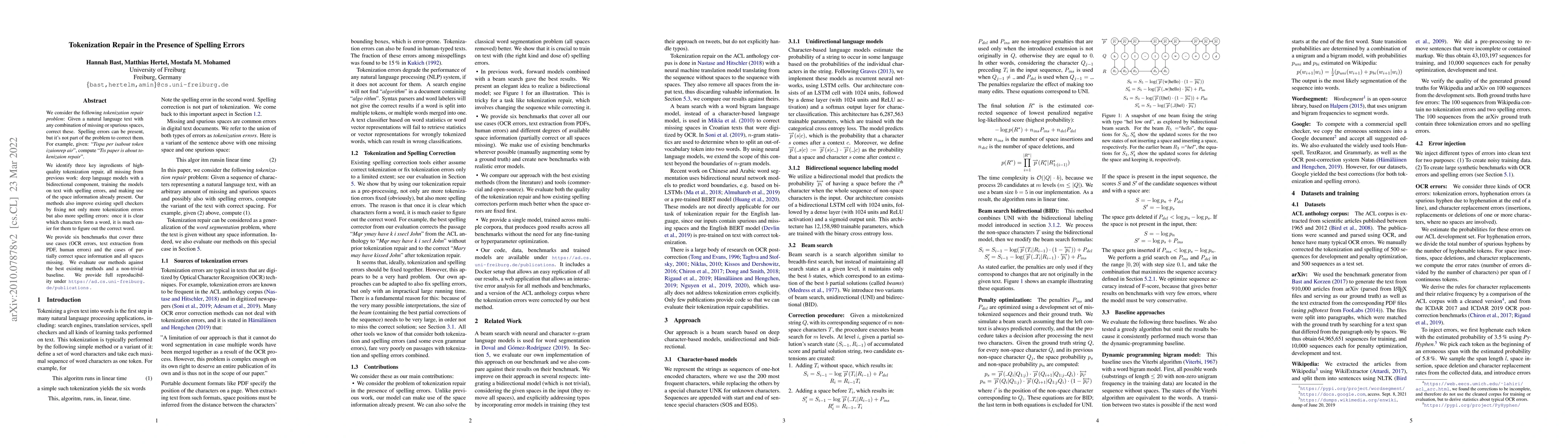 Thumbnail for Tokenization Repair in the Presence of Spelling Errors