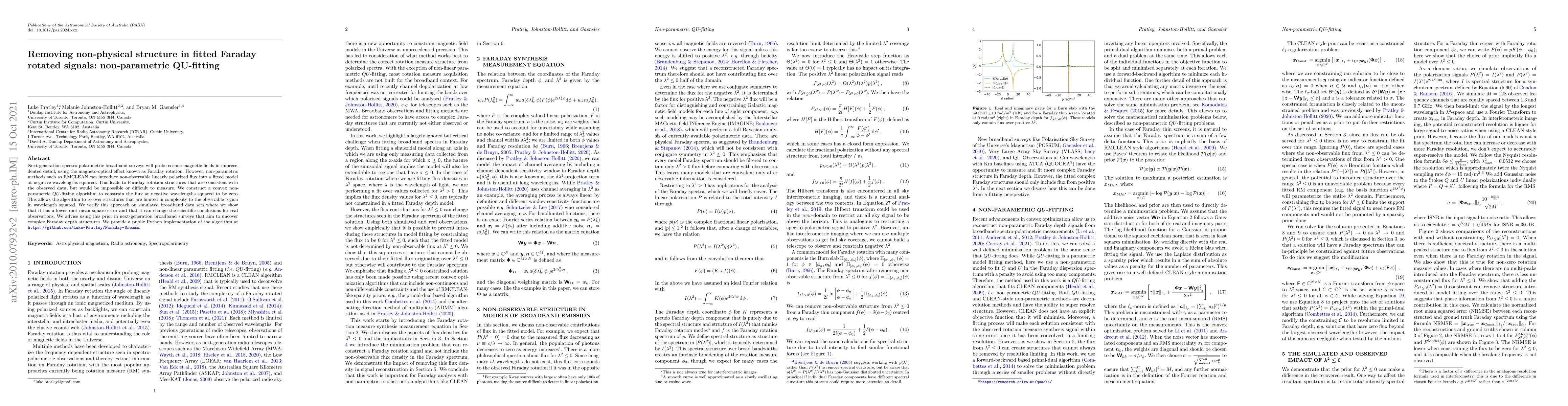 Thumbnail for Removing non-physical structure in fitted Faraday rotated signals:
  non-parametric QU-fitting
