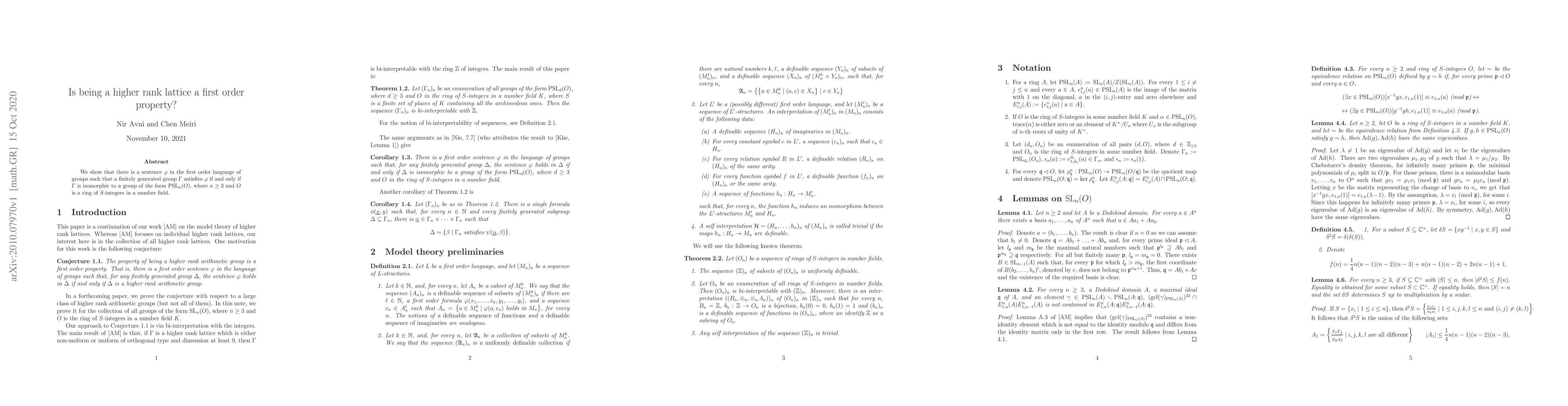 Thumbnail for Is being a higher rank lattice a first order property?