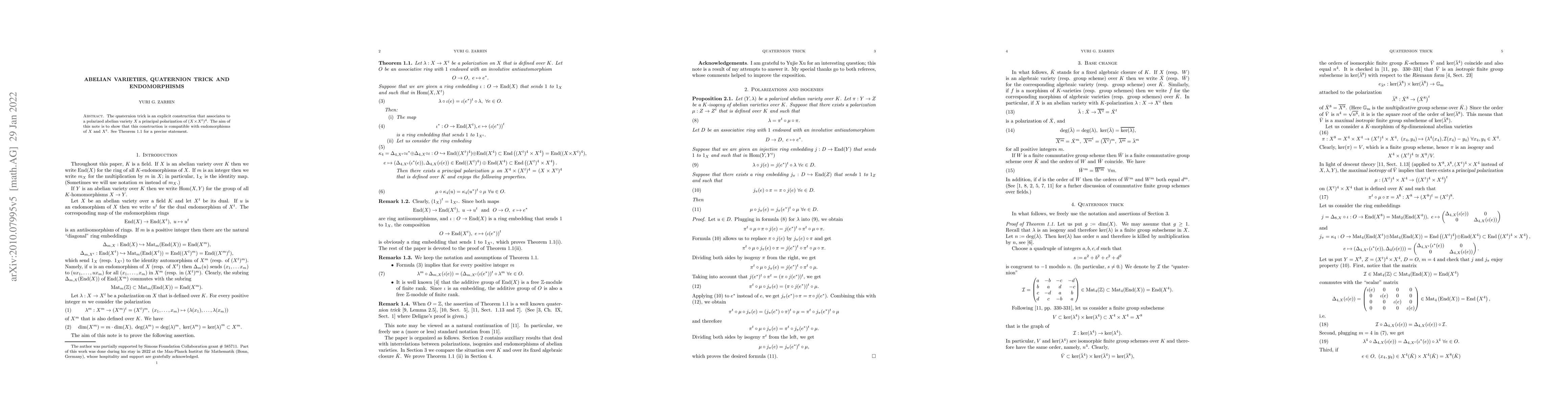 Thumbnail for Abelian varieties, quaternion trick and endomorphisms