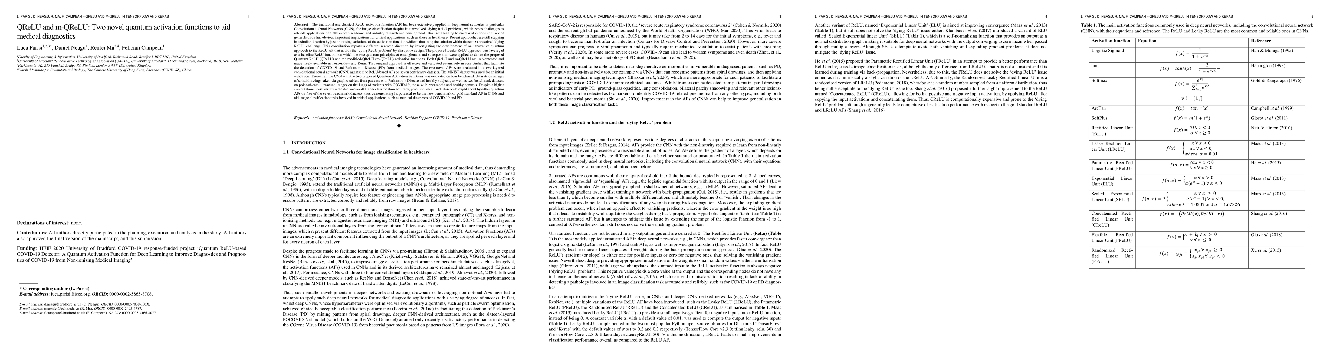 Thumbnail for QReLU and m-QReLU: Two novel quantum activation functions to aid medical
  diagnostics