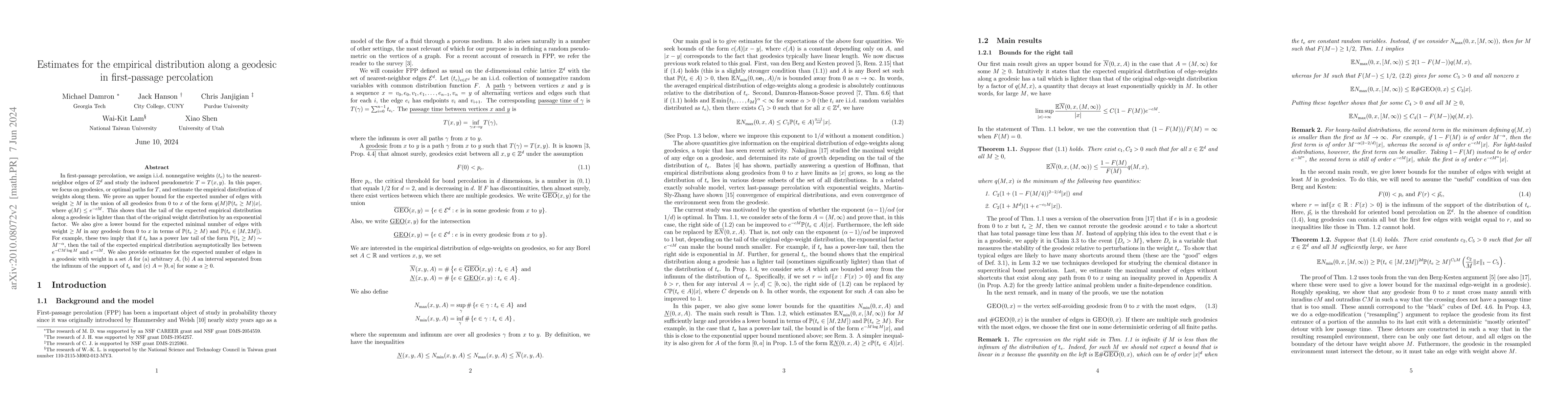 Thumbnail for Estimates for the empirical distribution along a geodesic in
  first-passage percolation
