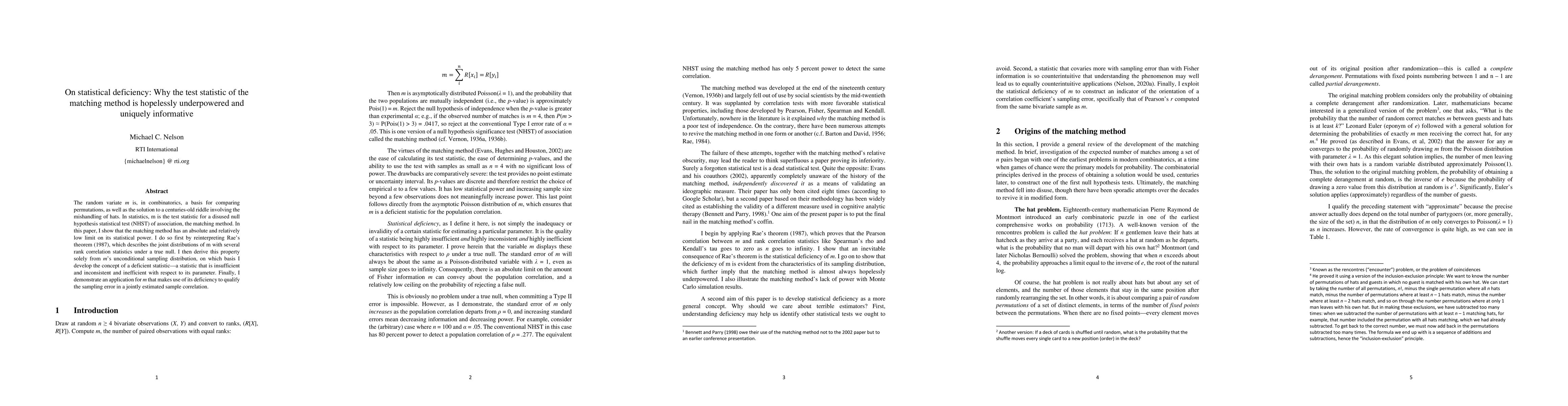 Thumbnail for On statistical deficiency: Why the test statistic of the matching method
  is hopelessly underpowered and uniquely informative
