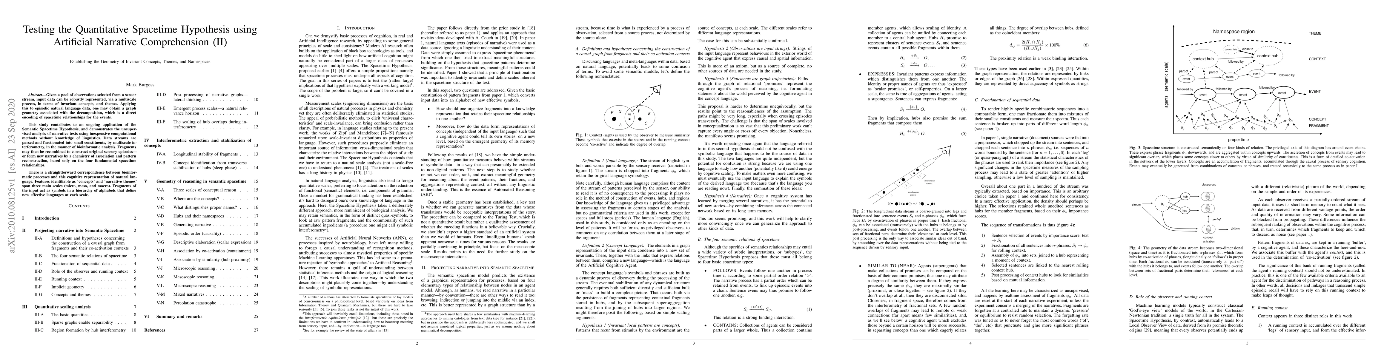 Thumbnail for Testing the Quantitative Spacetime Hypothesis using Artificial Narrative
  Comprehension (II) : Establishing the Geometry of Invariant Concepts, Themes,
  and Namespaces
