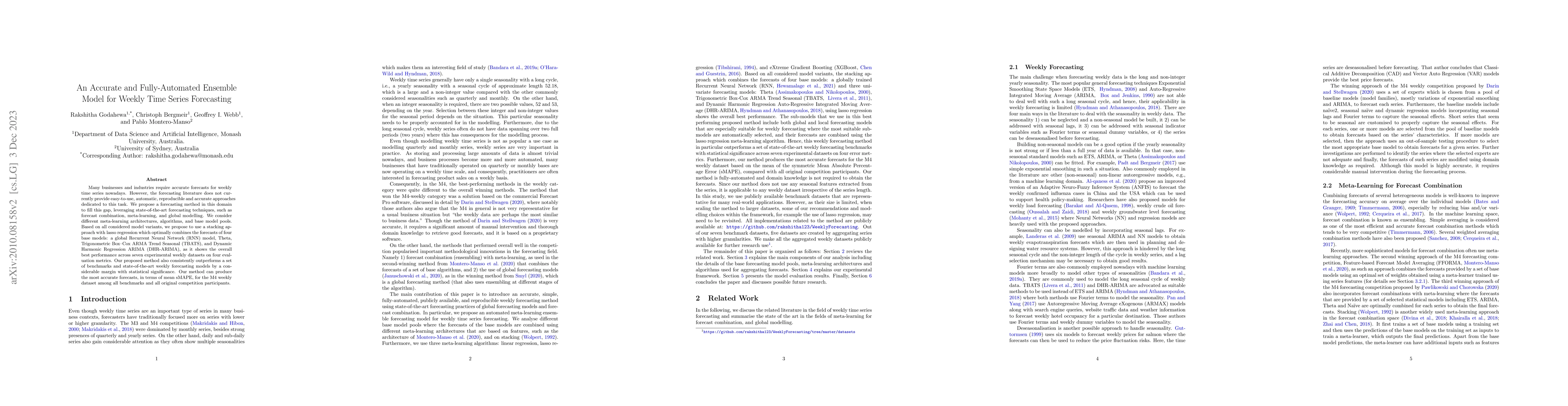 Thumbnail for An Accurate and Fully-Automated Ensemble Model for Weekly Time Series
  Forecasting
