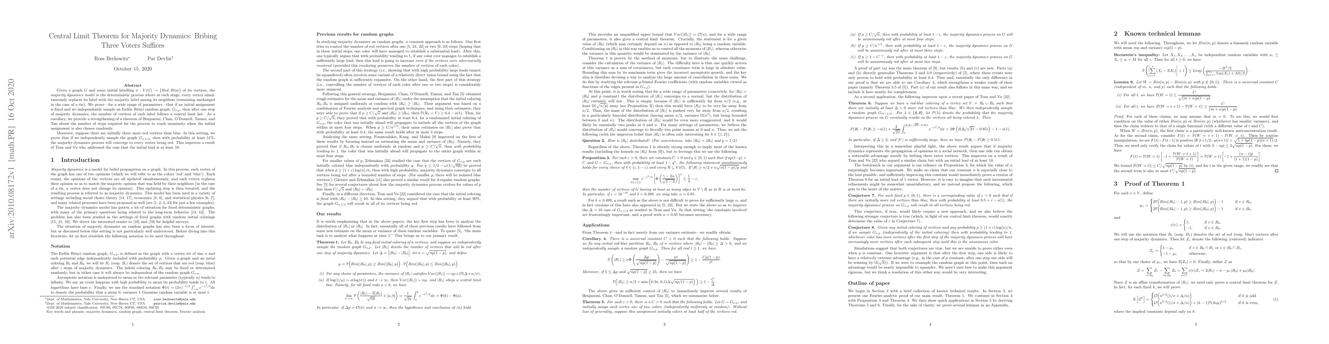 Thumbnail for Central Limit Theorem for Majority Dynamics: Bribing Three Voters
  Suffices