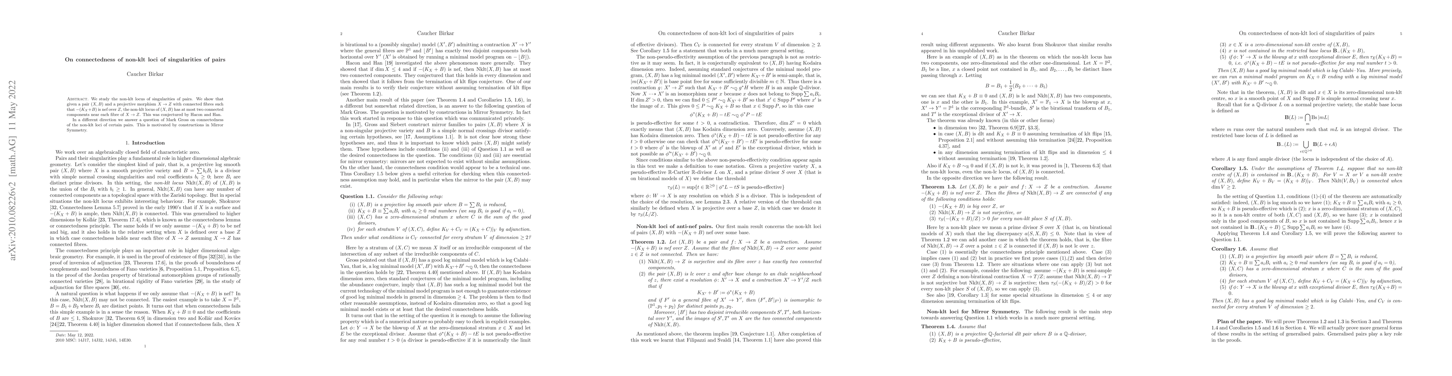 Thumbnail for On connectedness of non-klt loci of singularities of pairs